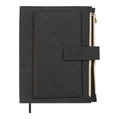 Щоденник датов. 2026 ENIGMA, A5, чорний, штуч. шкіра/поролон