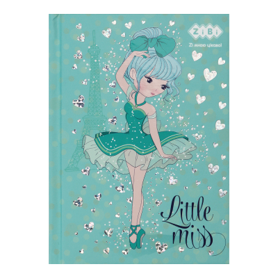 Блокнот LITTLE MISS, А-6, 64арк., клітинка, тверда обкл., мат. лам.+лак, гліт, бірюзовий, ZB.12714-06 Блокнот LITTLE MISS, А-6, 64арк., клітинка, тверда обкл., мат. лам.+лак, гліт, бірюзовий, ZB.12714-06