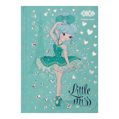 Блокнот LITTLE MISS, А-6, 64арк., клітинка, тверда обкл., мат. лам.+лак, гліт, бірюзовий, ZB.12714-06