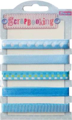 Набір стрічок декоративних з візерунком, 1 см (5шт/100см), відтінки блакитного (1/50) Набір стрічок декоративних з візерунком, 1 см (5шт/100см), відтінки блакитного (1/50)