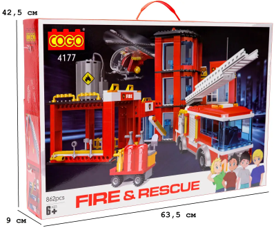 Конструктор "Пожежники" (862 елм.) Пожежна станція (велика) / COGO