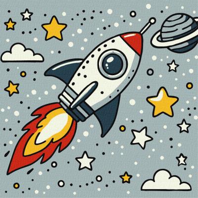 Набір для розпису по номерах для дітей "Космічна ракета" 25х25см