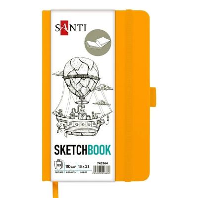 Скетчбук SANTI для графіки, 13х21см, 80 арк., тверда обкладинка PU, 110г/м2, жовтий