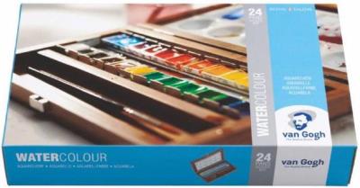 Набор акварельных красок, VAN GOGH, 24кювета, кисти - 2шт, палитра, дер.коробка, Royal Talens Набор акварельных красок, VAN GOGH, 24кювета, кисти - 2шт, палитра, дер.коробка, Royal Talens