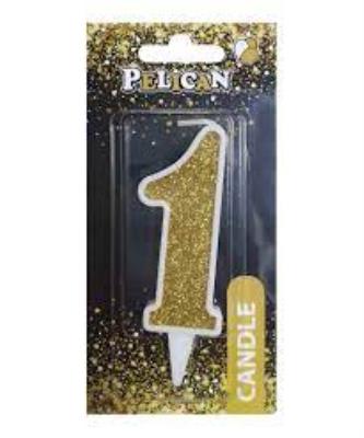 Свічка для торта цифра "1" ЗОЛОТО 7см, TM Pelican (1/12)