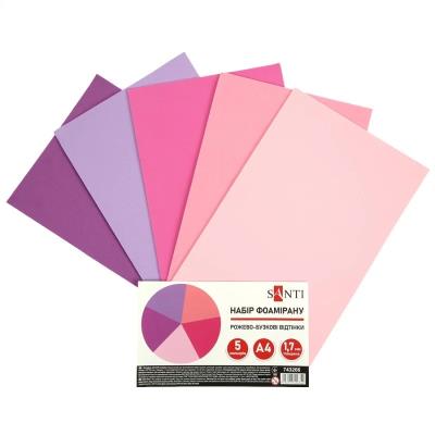 Набір Фоаміран ЕВА SANTI рожево-бузкові відтінки, 200*300мм, товщина 1,7 мм, 5 кольорів