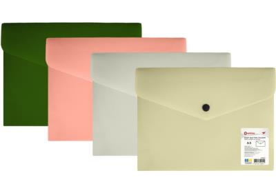Папка конверт на кнопці, не прозора , А5 , OPTIMA, 180 мкм, фактура "СМУГА", асорті