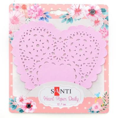 Набір серветок ажурних в формі серця, колір рожевий, діаметр 12,7 см, 12 шт.