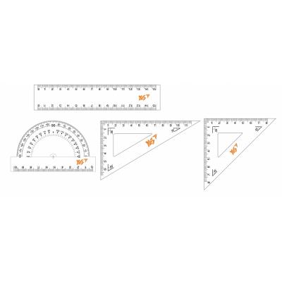 Набір лінійок YES (4 предмети), лінійка 15 см, транспортир, трикутник 8х8 см, трикутник 11х6 см, 370263 (1/24)