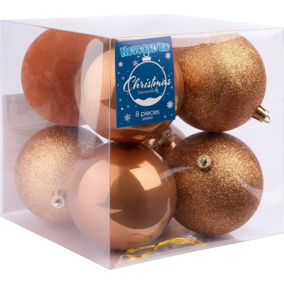 Набір новорічних куль Novogod'ko, пластик, 8см, 8 шт/уп, бронза Набір новорічних куль Novogod'ko, пластик, 8см, 8 шт/уп, бронза