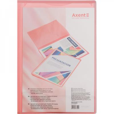 Дисплей-книга с карманом, А4, 20 файлов, прозрачная розовая