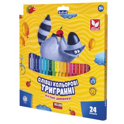 Олівці кольорові тригранні + чинка - 24 кольори, 312110003-ua Олівці кольорові тригранні + чинка - 24 кольори, 312110003-ua