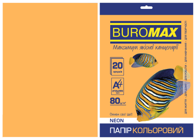 Папір кольоровий А4, 80г/м2, NEON, помаранчевий, 20л.