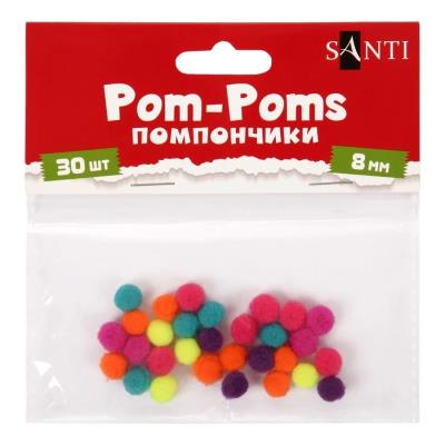 Помпони SANTI неонові кольори, асорті, акрил, d-8мм, 30шт./уп