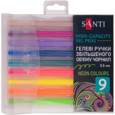 Набір гелевих ручок збільшеного об'єму чорнила SANTI "Neon" 9 шт.