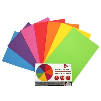 Набір Фоаміран ЕВА SANTI яскраві кольори, 200*300мм, товщина 1,7 мм, 7 кольорів