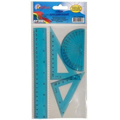 Набір(лінійка-20см.+трикутн-12см,+транспортир) синій кол.пластик,9-602-06 БАРВ (1/24/288)