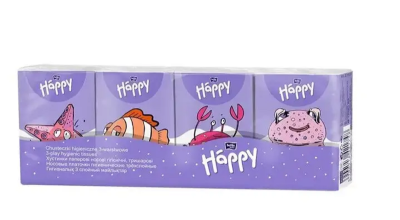 АА! Хустинки паперові носові гігієнічні, тришарові, Bella Baby Happy.(9x8 шт./1 паков.)