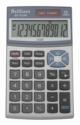 Калькулятор Brilliant BS-10USB, 12-розрядний, USB, літієва + сонячна батарея (подвійне), 123 x 72 x 15 мм