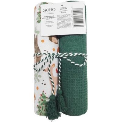 Кухонний текстиль SOHO Наб. руш. 40*60см бавовна 100% Christmas Green стрічка 2 шт. (BS 45514A/1)