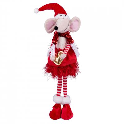 Новорічна м'яка іграшка Novogod'ko "Мишеня Дівчинка" у червоному, 56см