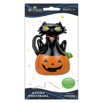 Кулька фольг. Pelican, гарбуз та чорний котик, 97см (індивідуальна упак.) Кулька фольг. Pelican, гарбуз та чорний котик, 97см (індивідуальна упак.)