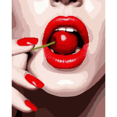 Картина за номерами з алмазною мозаїкою SANTI "Вишневі вуста", 40*50 см. Картина за номерами з алмазною мозаїкою SANTI "Вишневі вуста", 40*50 см.