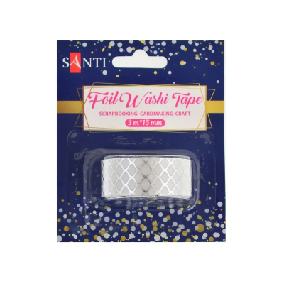 Стрічка паперова фольгована з клейовим шаром "Візерунок", срібло, 3 м