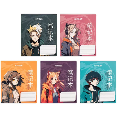 Зошит 18 арк., кл., гібр. лак + УФ лак, Kite Anime (1/20/400)